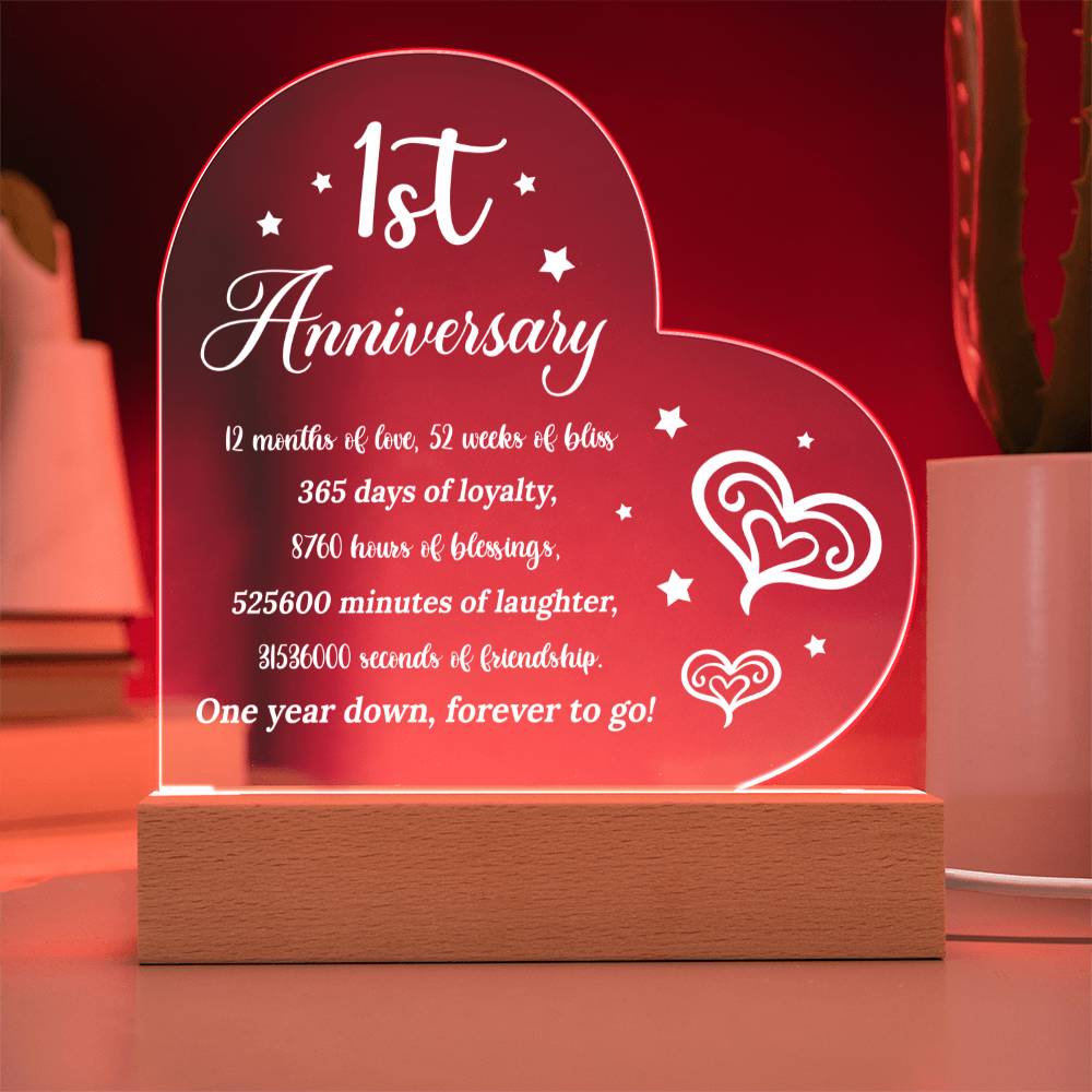 1st Anniversary - Printed Heart Acrylic Plaque