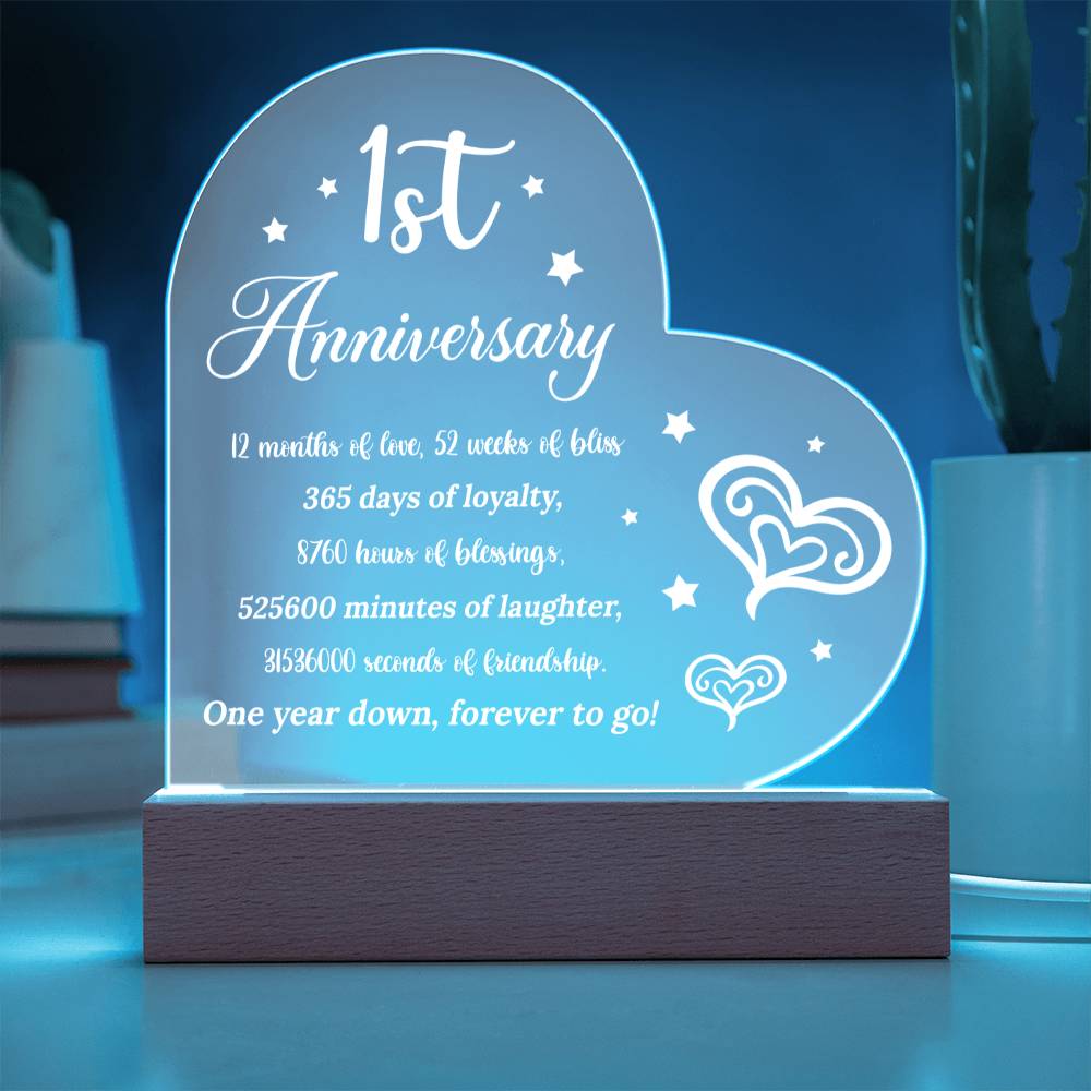 1st Anniversary - Printed Heart Acrylic Plaque