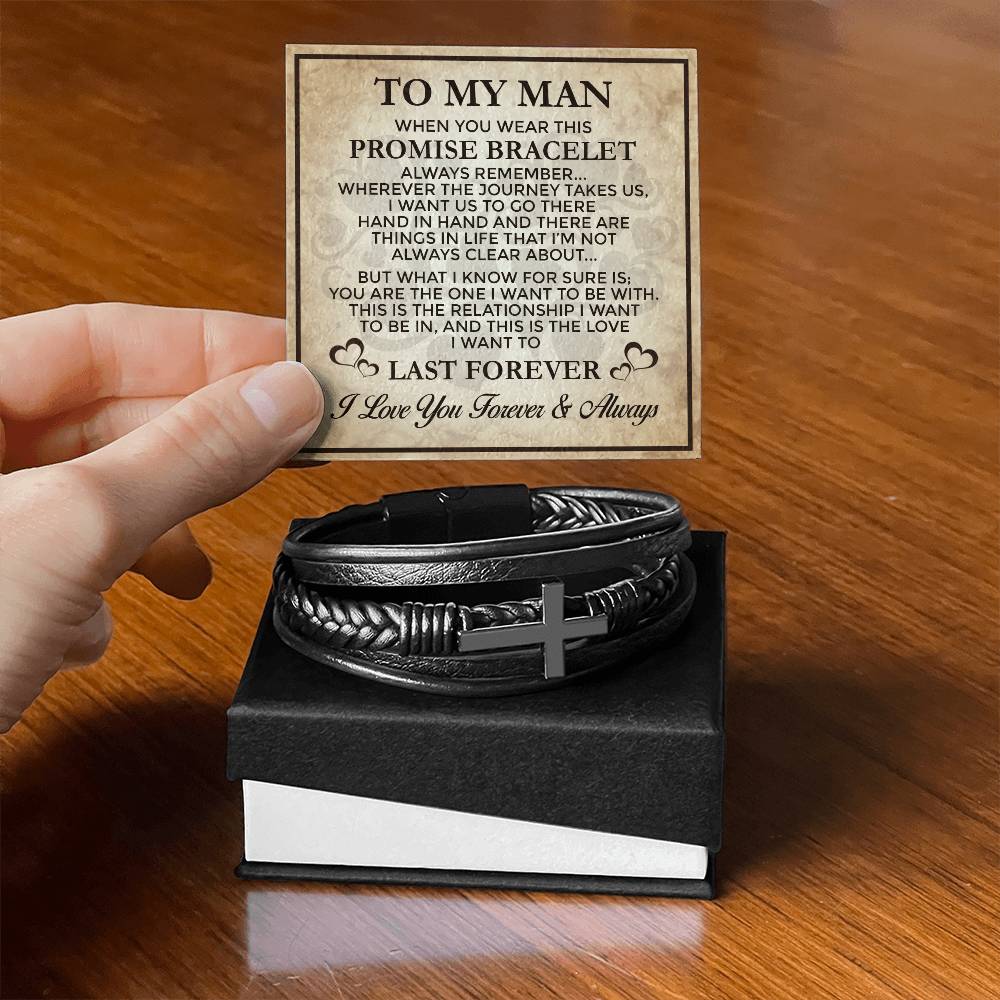 Promise Last Forever - Men's Cross Leather Bracelet