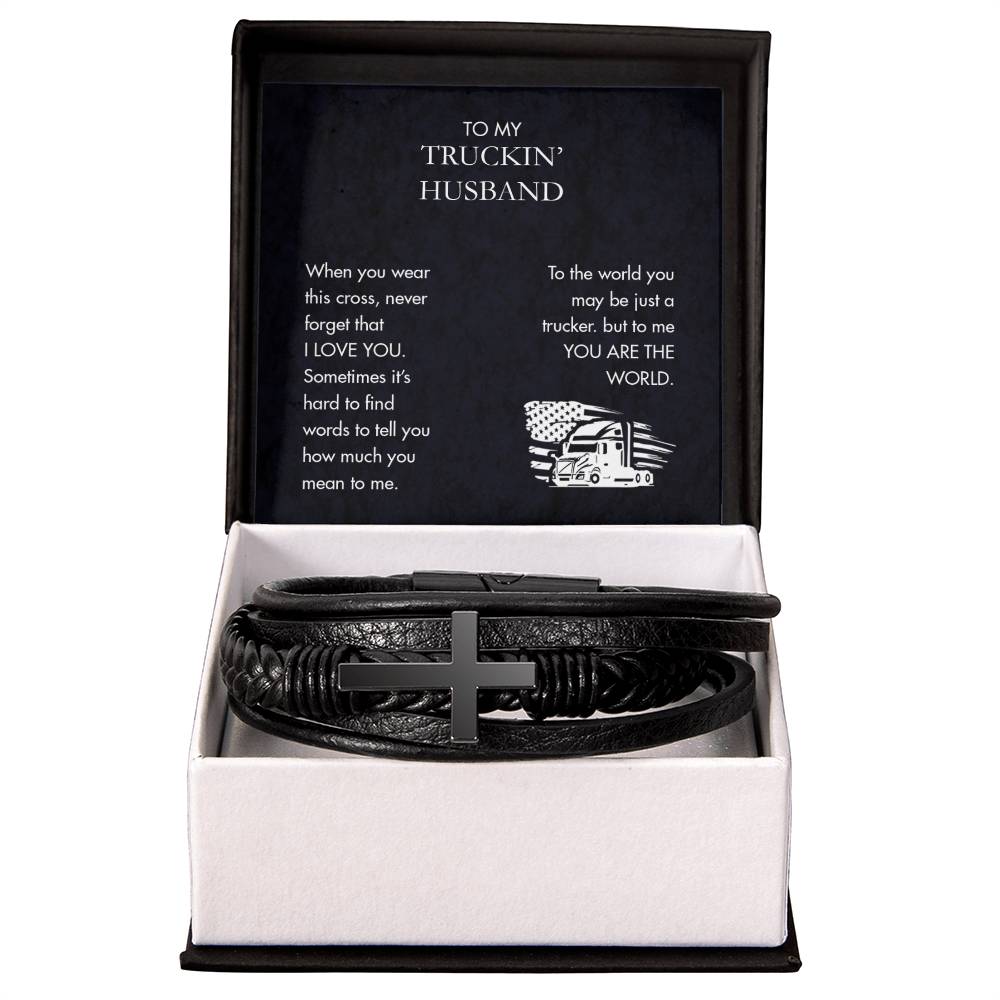 Trucker - Men's Cross Leather Bracelet