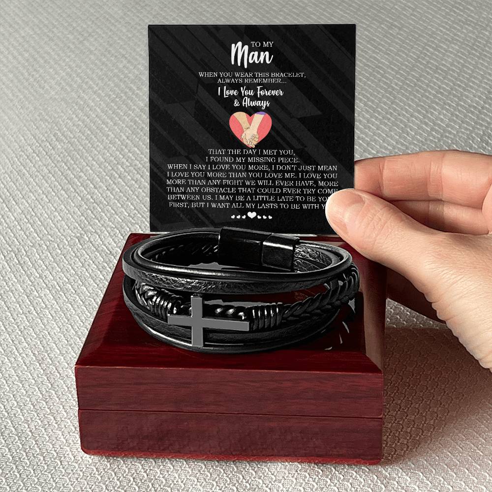 Forever and Always - Men's Cross Leather Bracelet