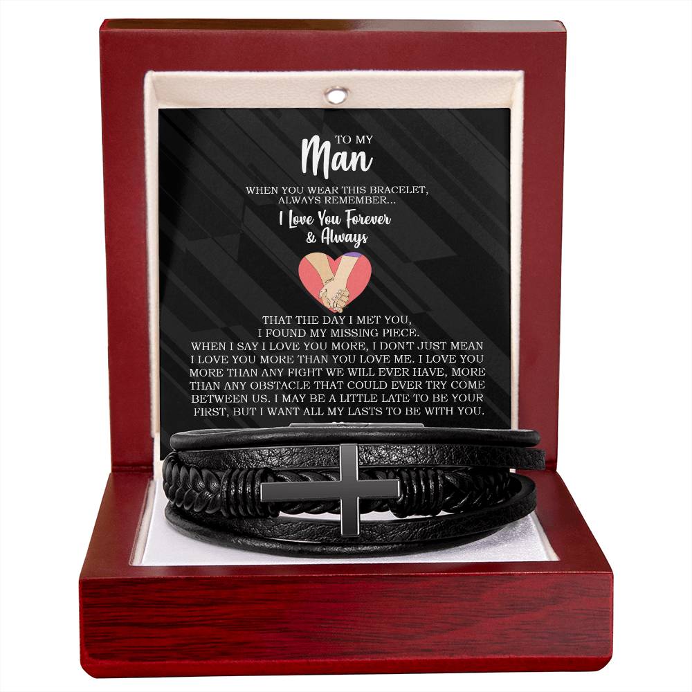 Forever and Always - Men's Cross Leather Bracelet