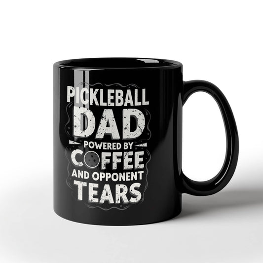 Pickleball Dad Powered by Coffee - 11 & 15 oz Black Mugs