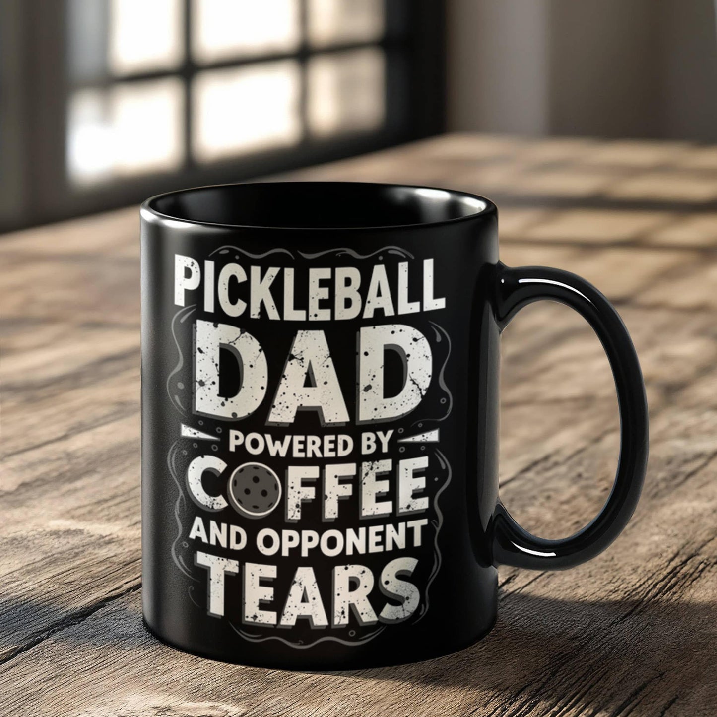 Pickleball Dad Powered by Coffee - 11 & 15 oz Black Mugs