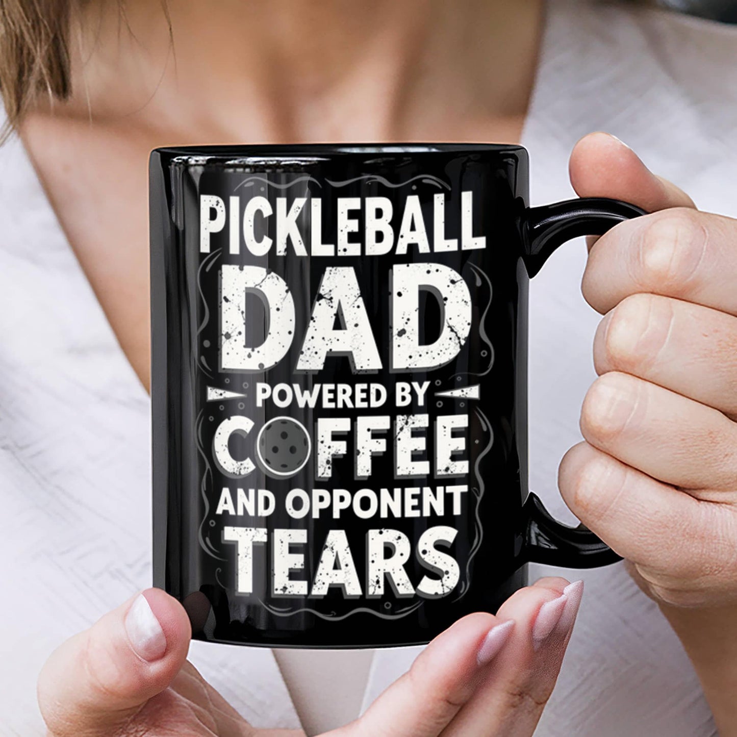 Pickleball Dad Powered by Coffee - 11 & 15 oz Black Mugs