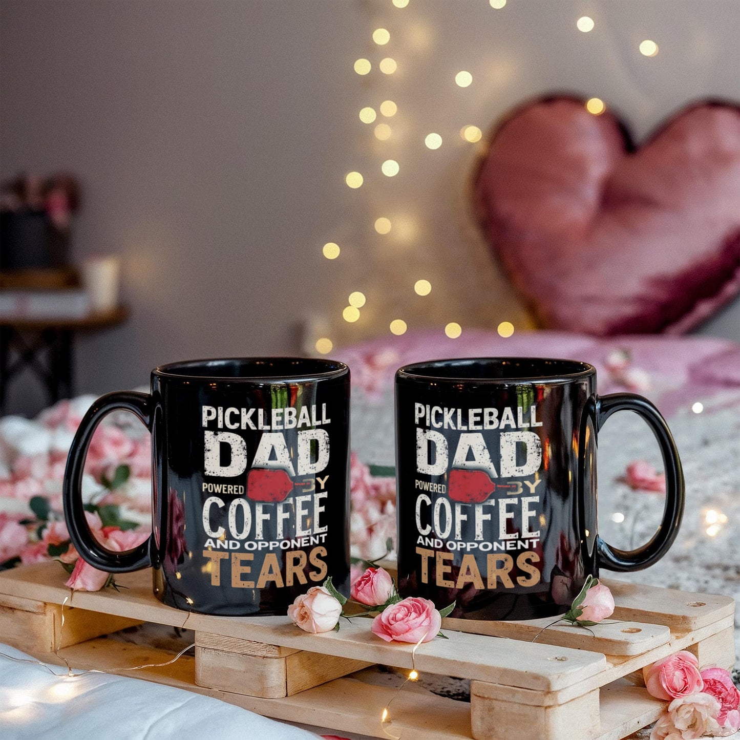 Pickleball Dad Powered by Coffee And Opponent Tears - 11 & 15 oz Black Mugs