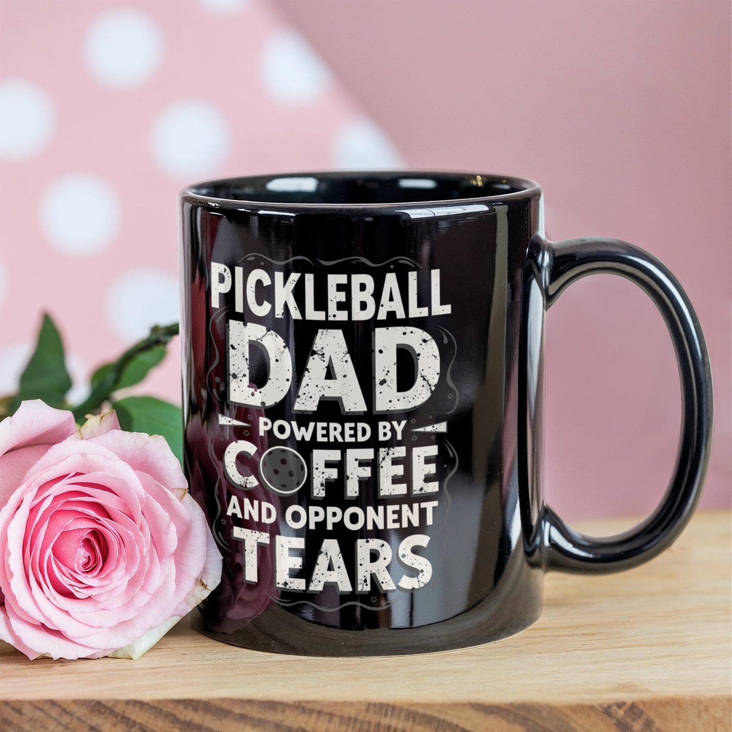 Pickleball Dad Powered by Coffee - 11 & 15 oz Black Mugs