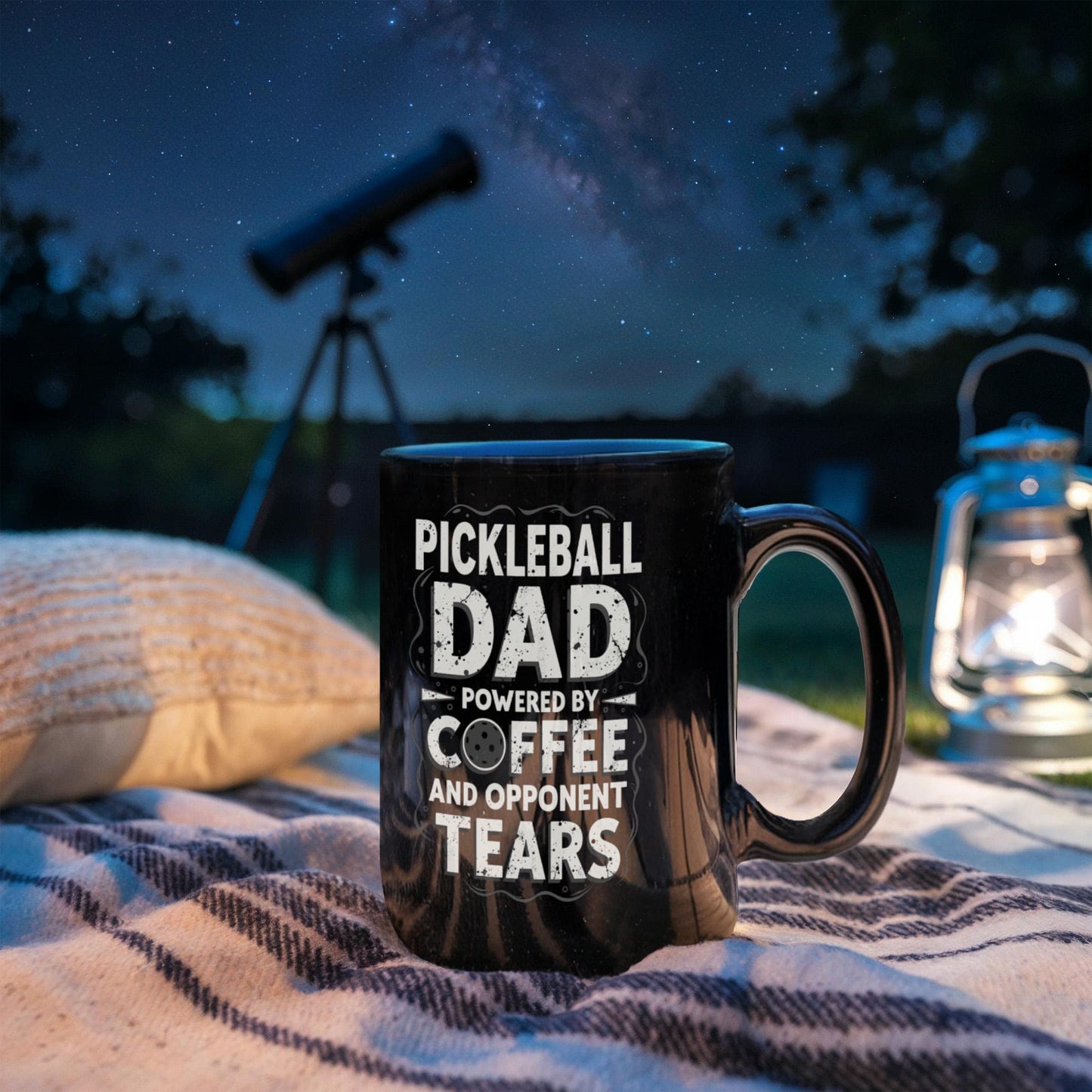 Pickleball Dad Powered by Coffee - 11 & 15 oz Black Mugs
