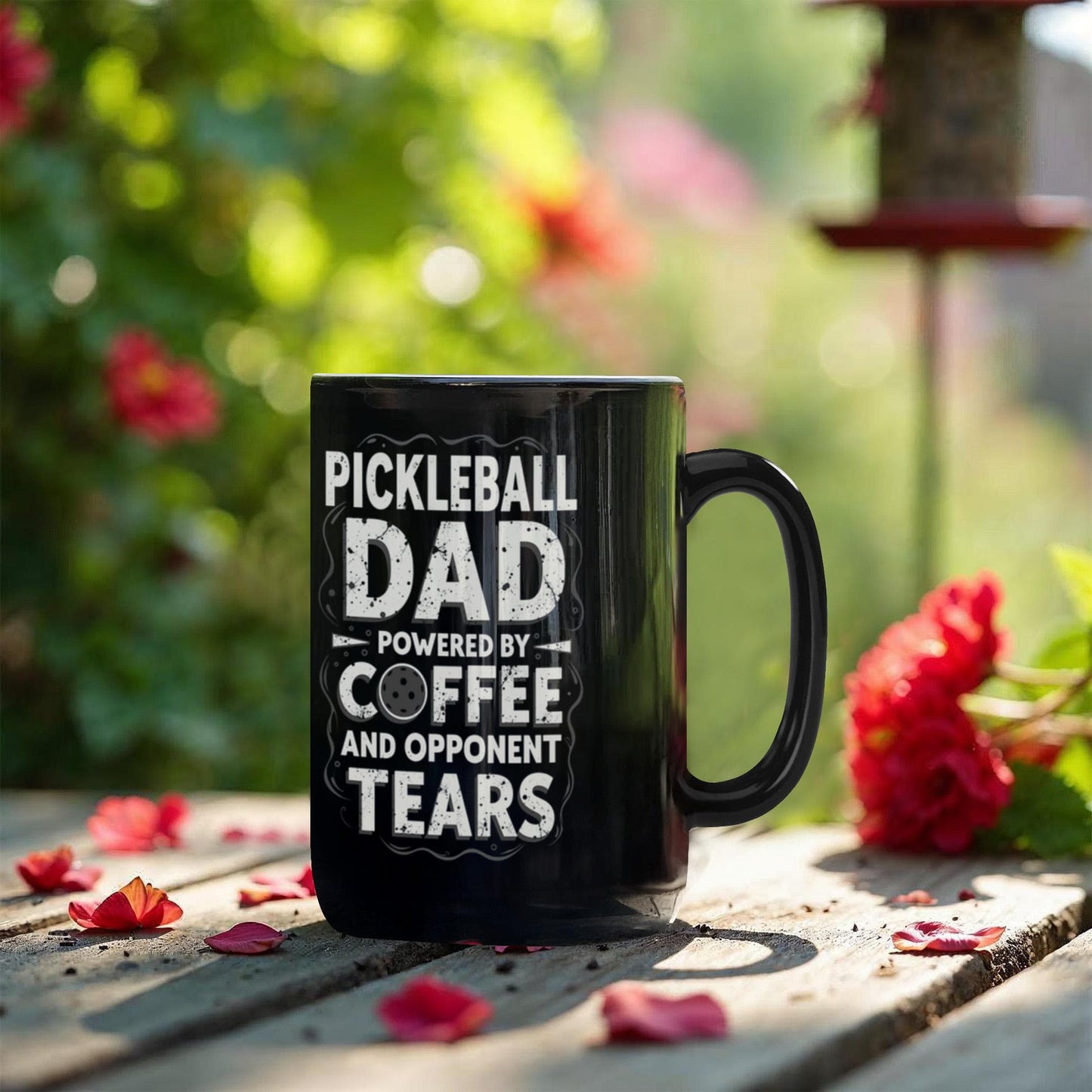 Pickleball Dad Powered by Coffee - 11 & 15 oz Black Mugs