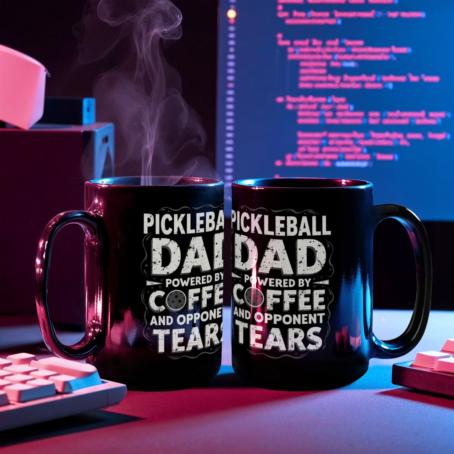 Pickleball Dad Powered by Coffee - 11 & 15 oz Black Mugs