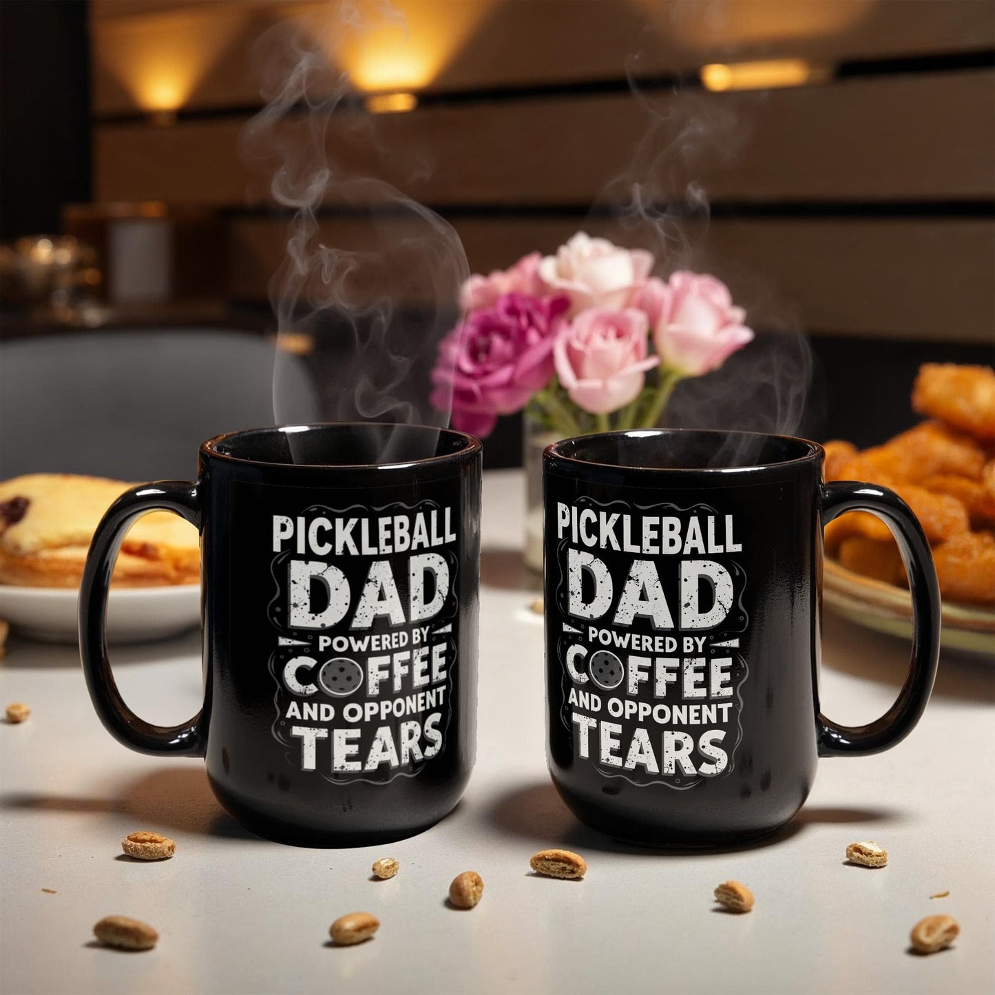 Pickleball Dad Powered by Coffee - 11 & 15 oz Black Mugs