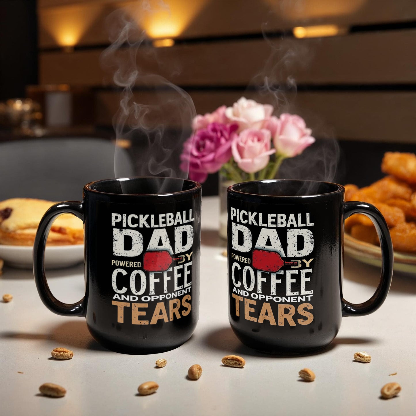 Pickleball Dad Powered by Coffee And Opponent Tears - 11 & 15 oz Black Mugs