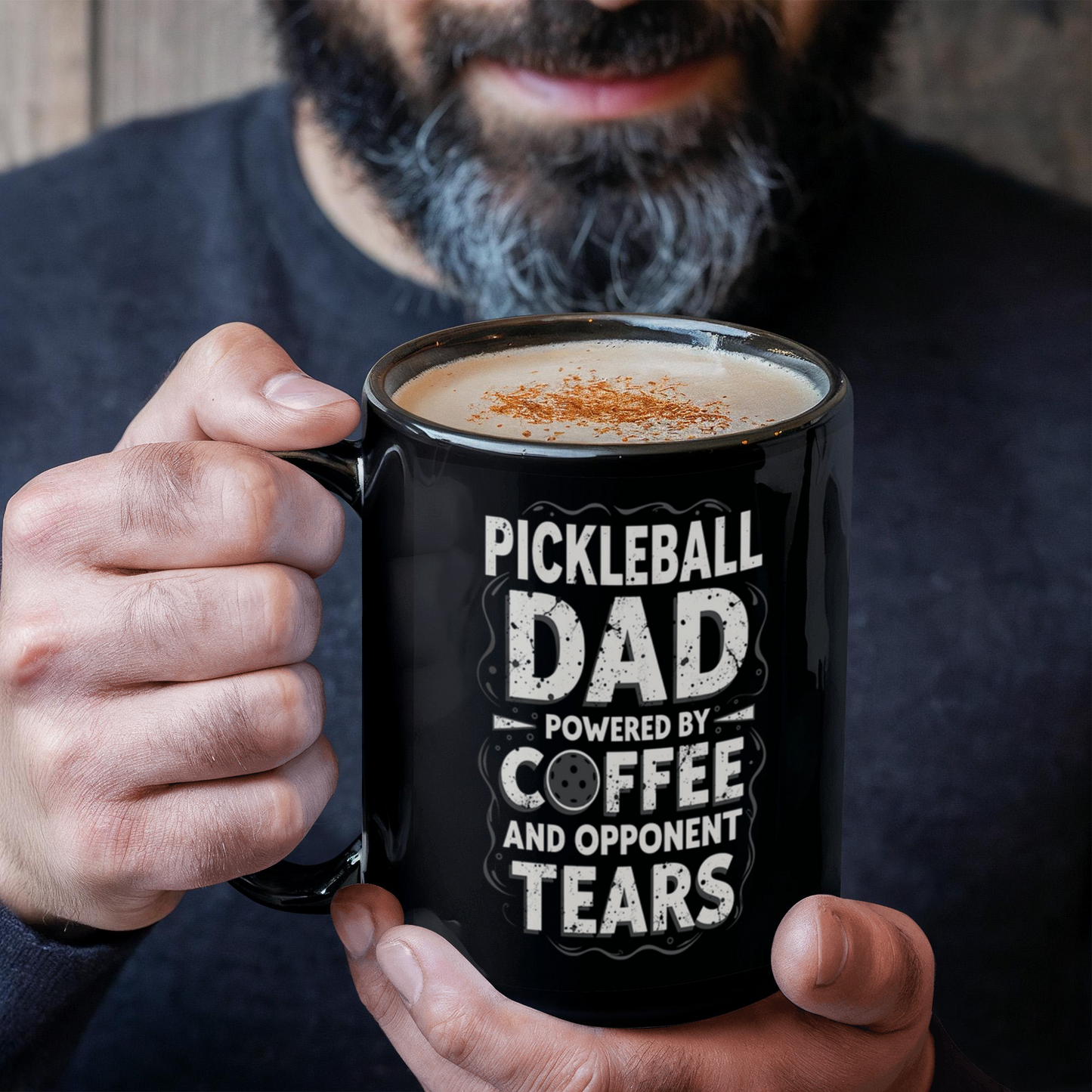 Pickleball Dad Powered by Coffee - 11 & 15 oz Black Mugs