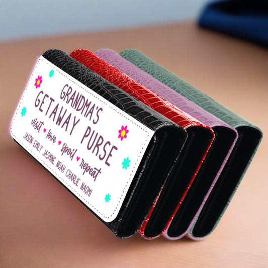 Grandma's Getaway Purse With Kids Names - Faux Crocodile Skin Faux Ladies Purse