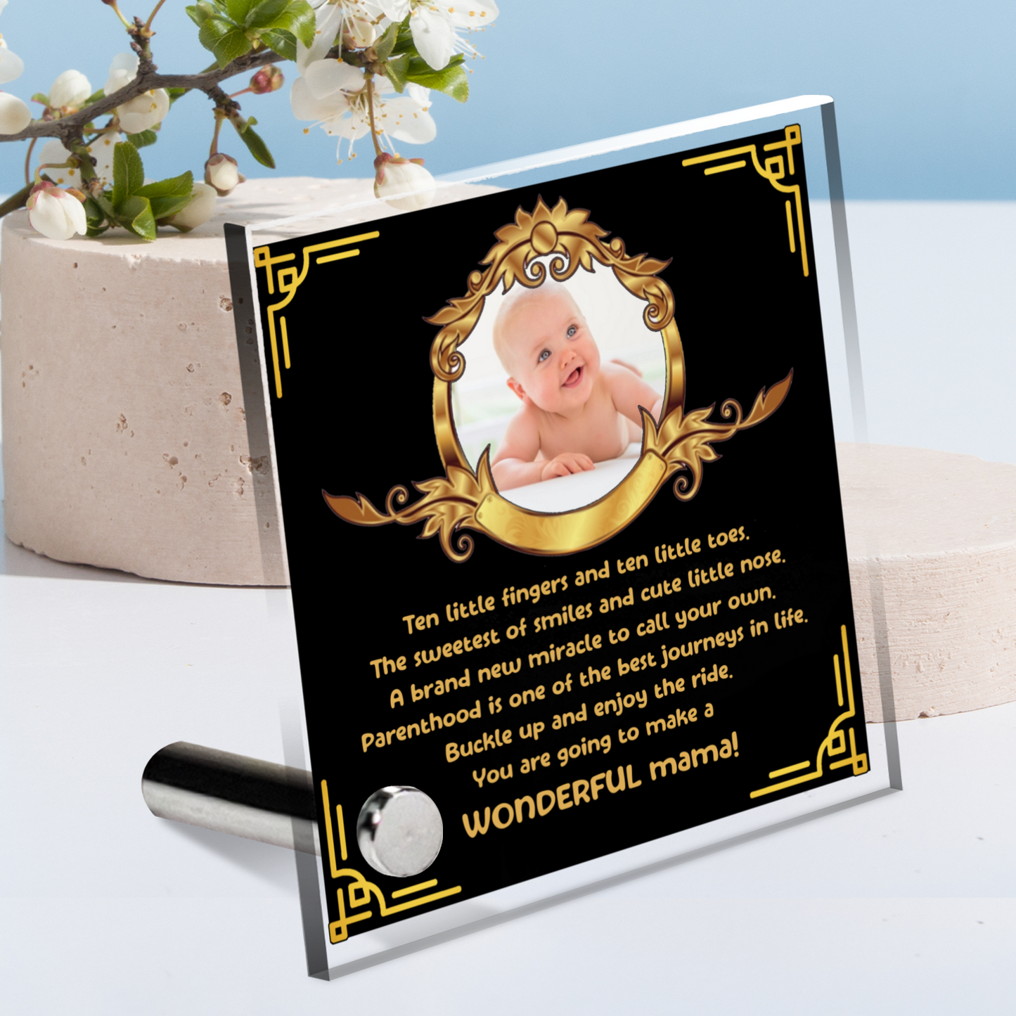 Ten Little Toes - Black-Gold - Lumenglass Message Plaque