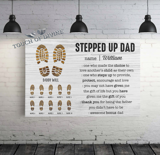 Stepped Up Dad Canvas | Personalized Framed Canvas Art - Touch Of Divine