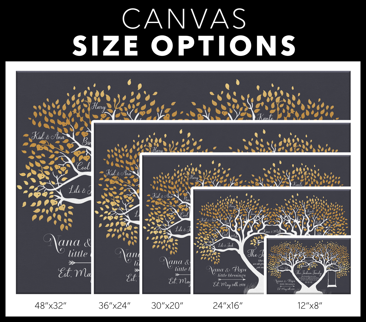 Personalized Family Like Branches on a Tree Canvas Wall Art - Touch Of Divine