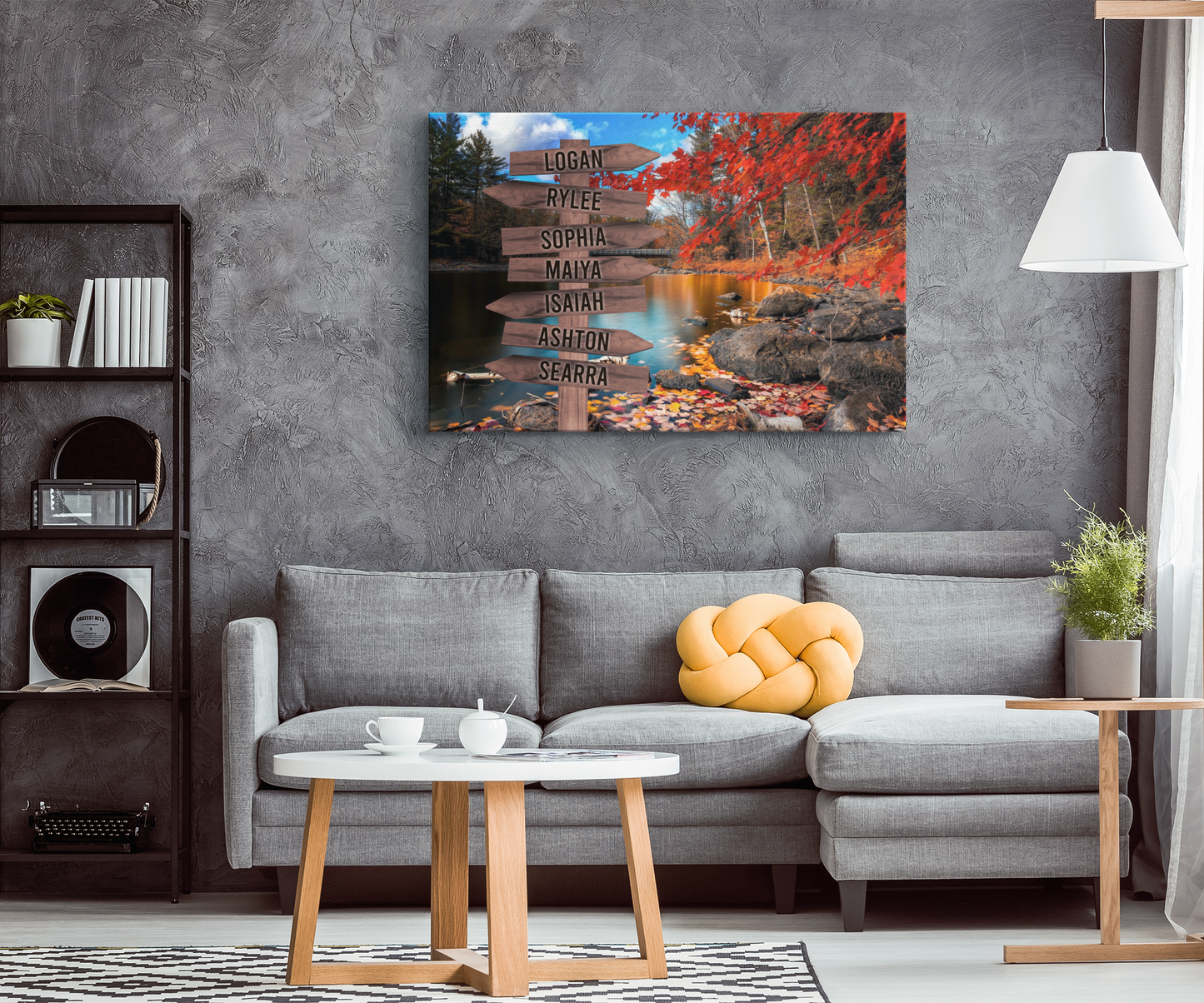Autumn Lake Family Names Signpost Canvas Print | Personalized Framed Canvas Art - Touch Of Divine