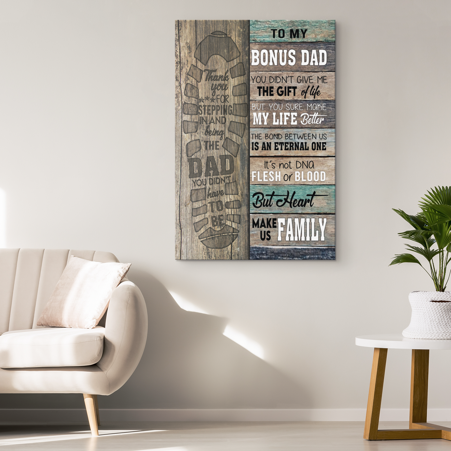 To My Bonus Dad Canvas Print | Personalized Framed Canvas Art - Touch Of Divine