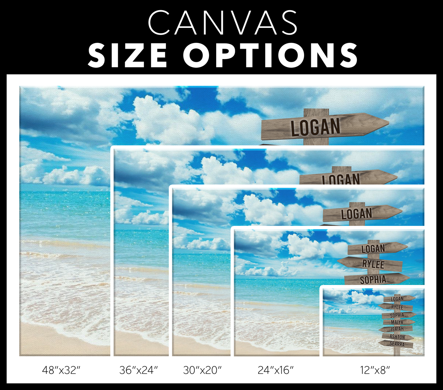 Beach Family Names Signpost Canvas Print | Personalized Framed Canvas Art - Touch Of Divine