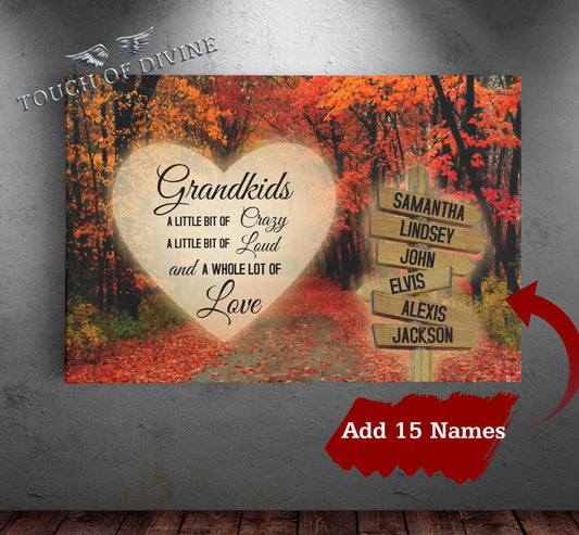 Grandkids 15 Names Sign Post Canvas Print | Personalized Framed Canvas Art - Touch Of Divine