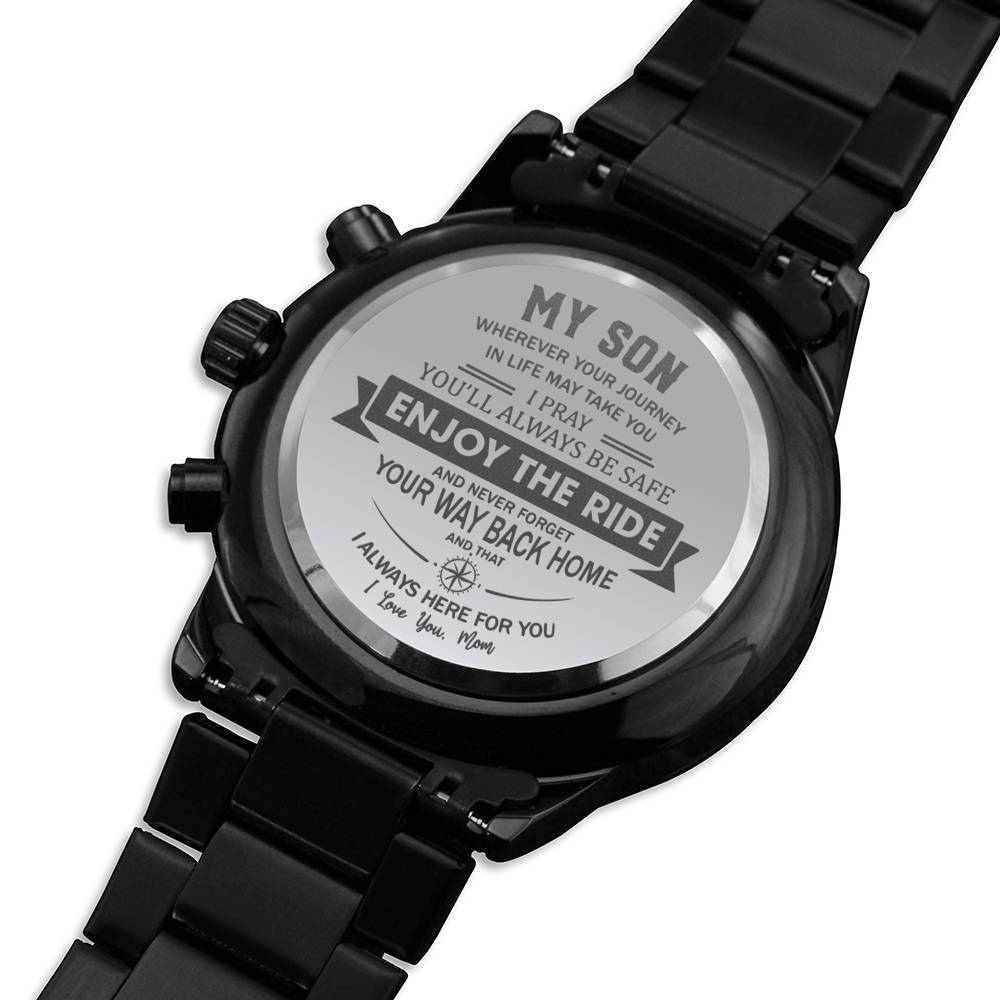 Enjoy the Ride - Engraved Design Black Chronograph Watch - Touch Of Divine
