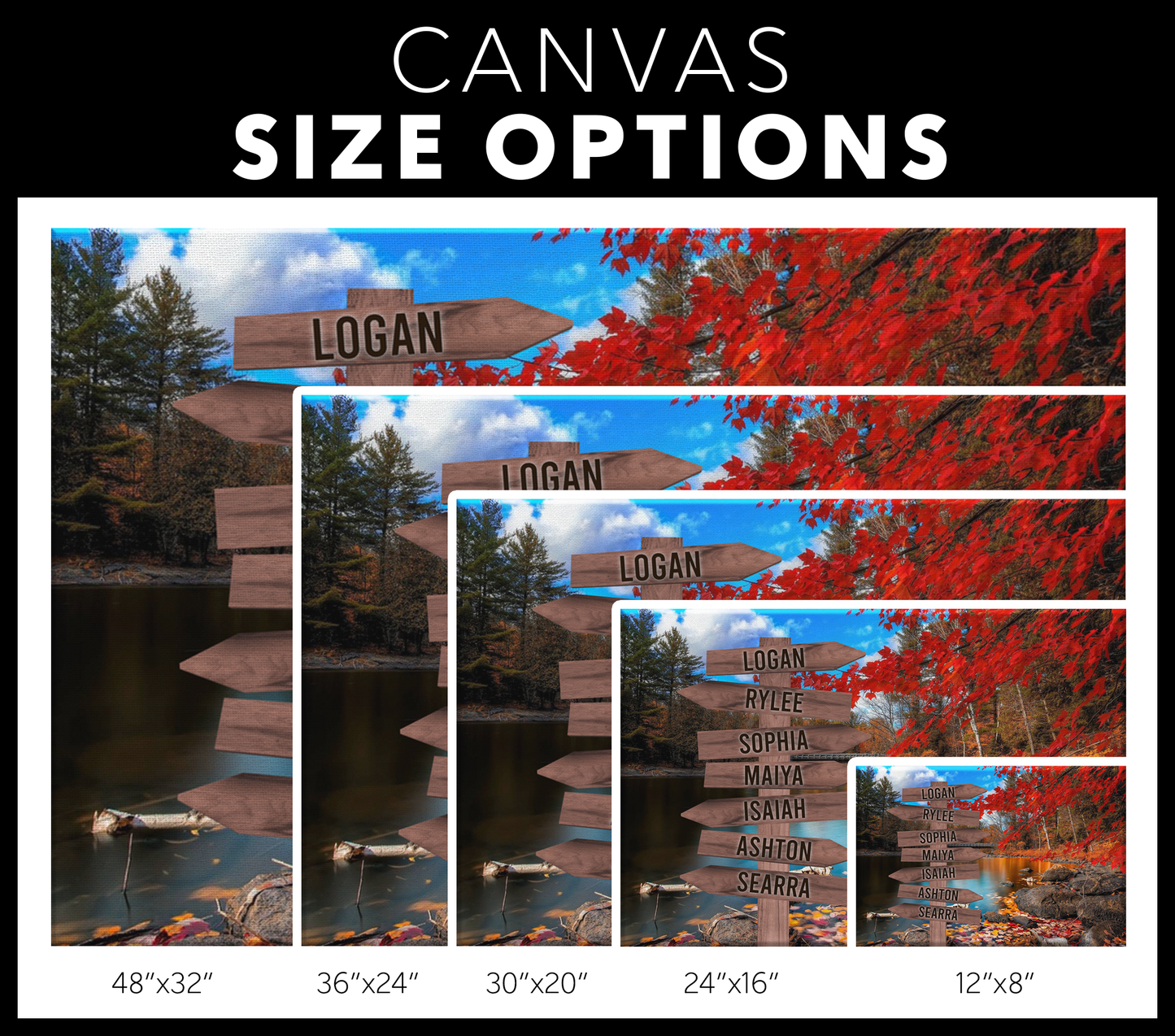 Autumn Lake Family Names Signpost Canvas Print | Personalized Framed Canvas Art - Touch Of Divine
