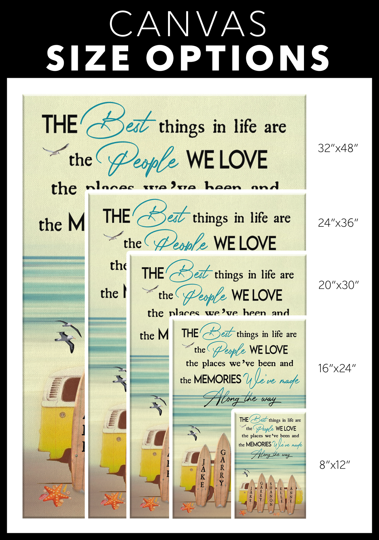 Best Things in Life | Surfboard Family Canvas | Personalized Framed Canvas Art - Touch Of Divine