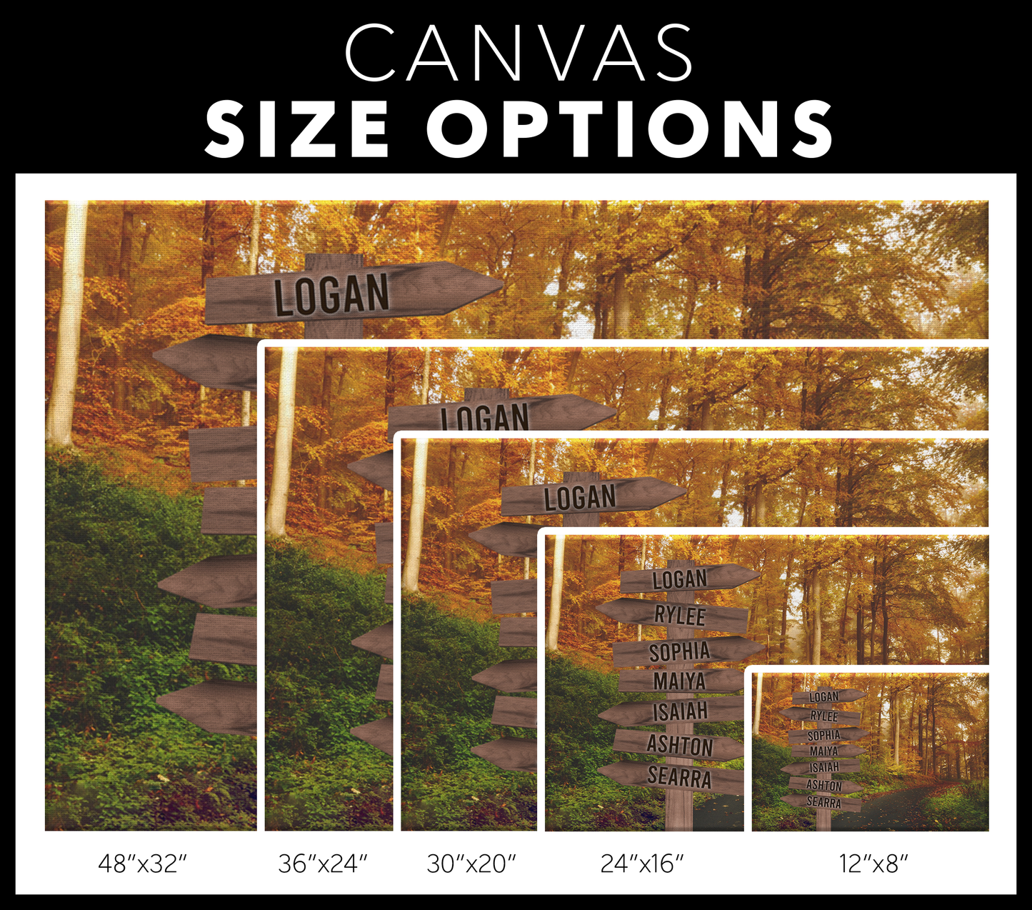 Forest Family Names Signpost Canvas Print | Personalized Framed Canvas Art - Touch Of Divine