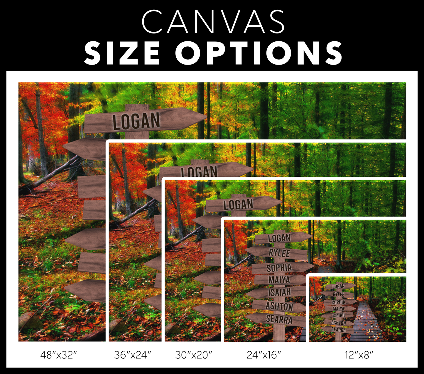 Autumn Forest Family Names Signpost Canvas Print | Personalized Framed Canvas Art - Touch Of Divine