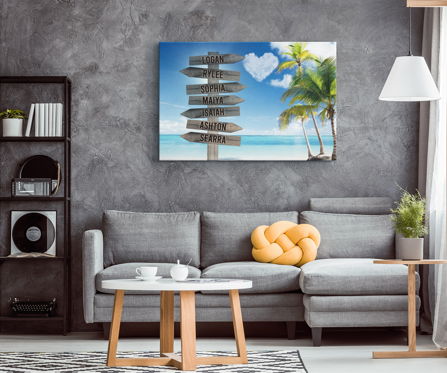 Beach Cloud Heart Family Names Signpost Canvas Print | Personalized Framed Canvas Art - Touch Of Divine