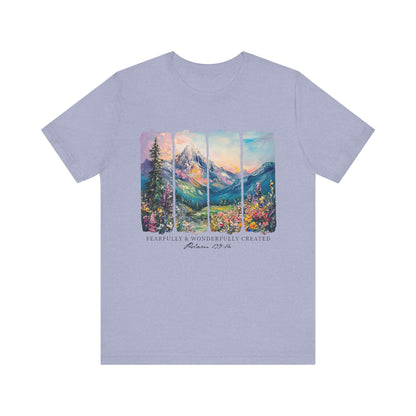 Wonderfully Tee - Peaceful Mountain Scene, Unisex T-Shirt, Nature Lover Apparel, Psalm 1:3 Inspired