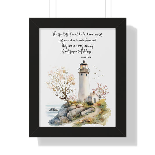Serene Lighthouse Framed Canvas - Steadfast Love Of Lord, Scripture Wall Art, Bible Art Print