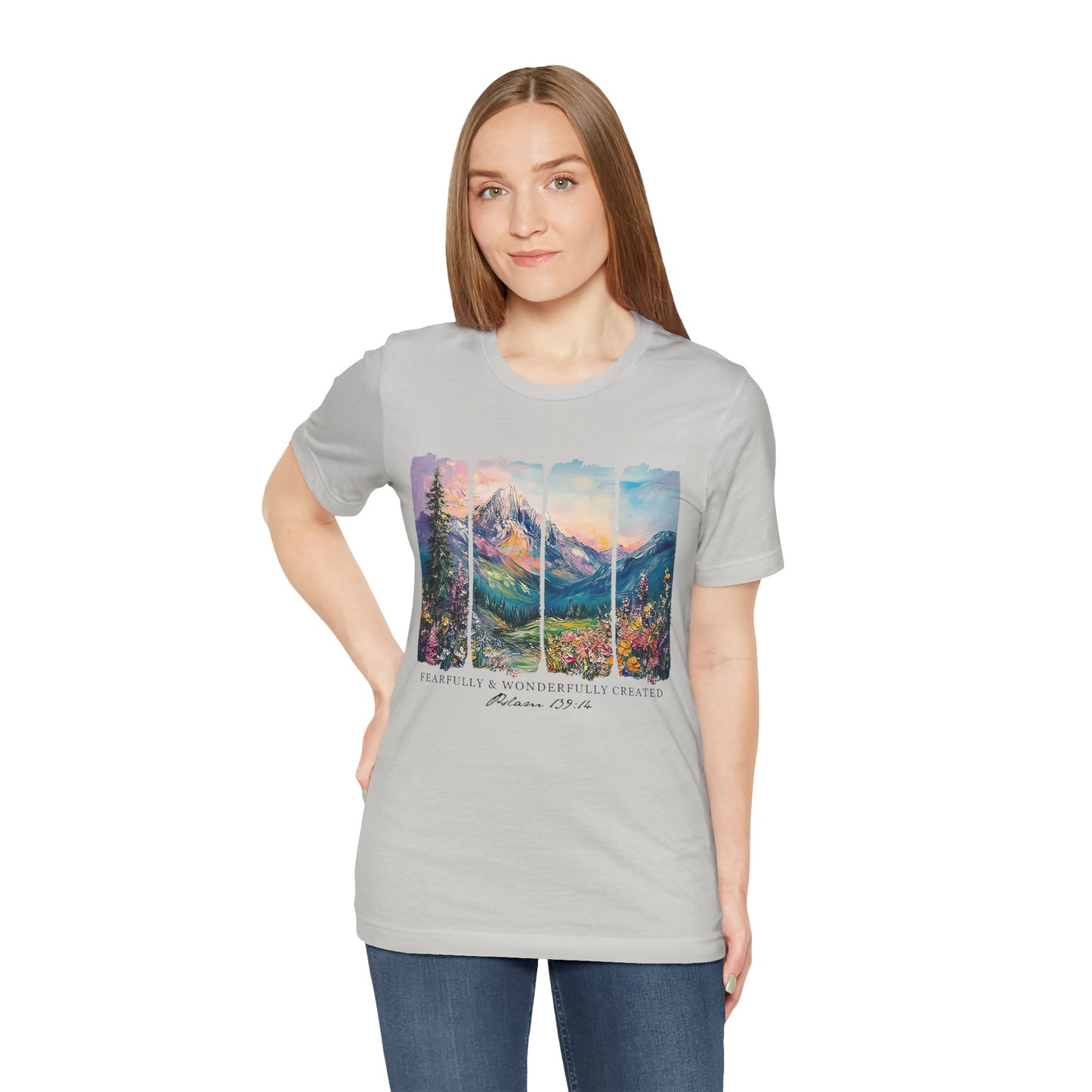 Wonderfully Tee - Peaceful Mountain Scene, Unisex T-Shirt, Nature Lover Apparel, Psalm 1:3 Inspired