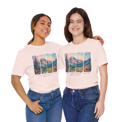 Wonderfully Tee - Peaceful Mountain Scene, Unisex T-Shirt, Nature Lover Apparel, Psalm 1:3 Inspired