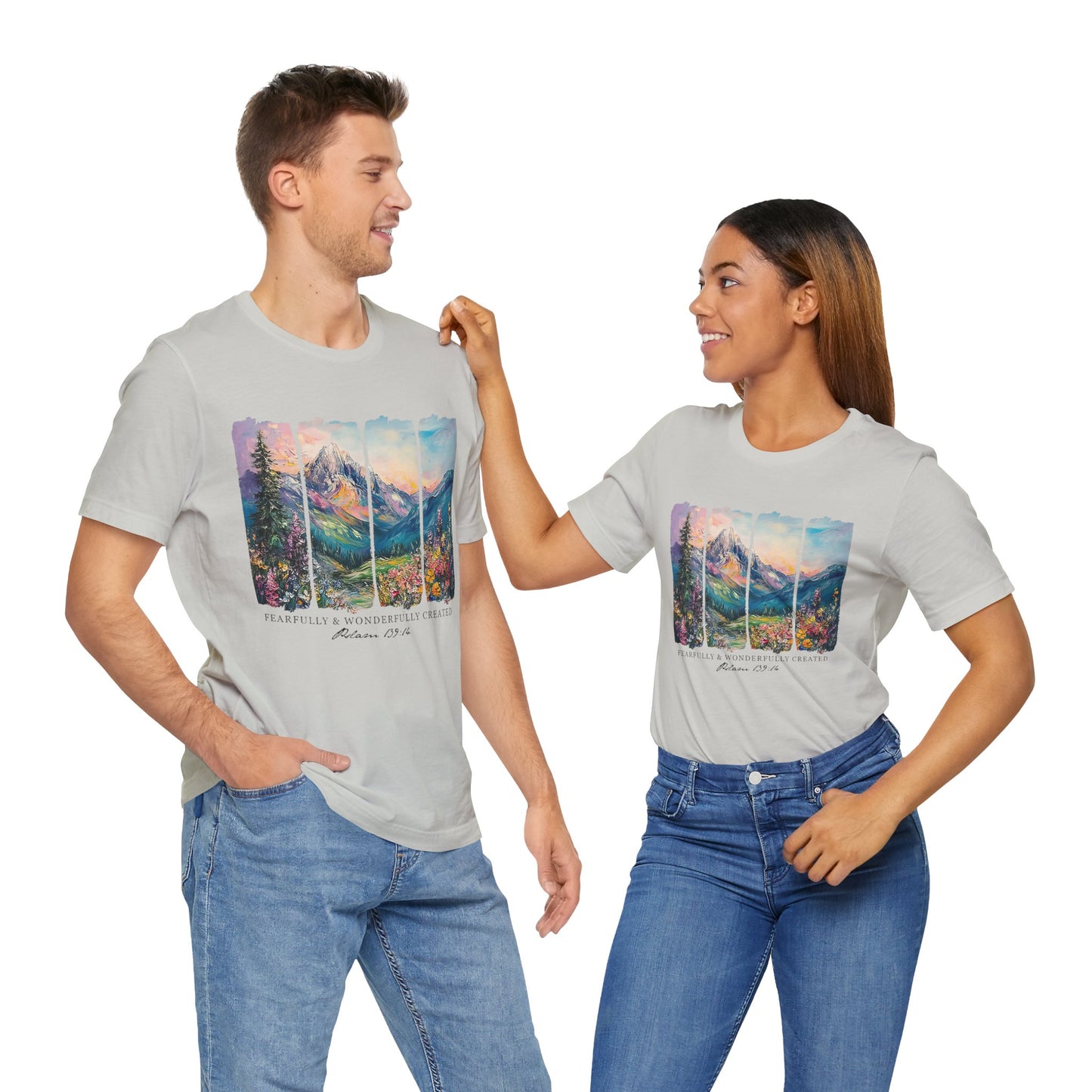 Wonderfully Tee - Peaceful Mountain Scene, Unisex T-Shirt, Nature Lover Apparel, Psalm 1:3 Inspired
