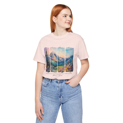 Wonderfully Tee - Peaceful Mountain Scene, Unisex T-Shirt, Nature Lover Apparel, Psalm 1:3 Inspired