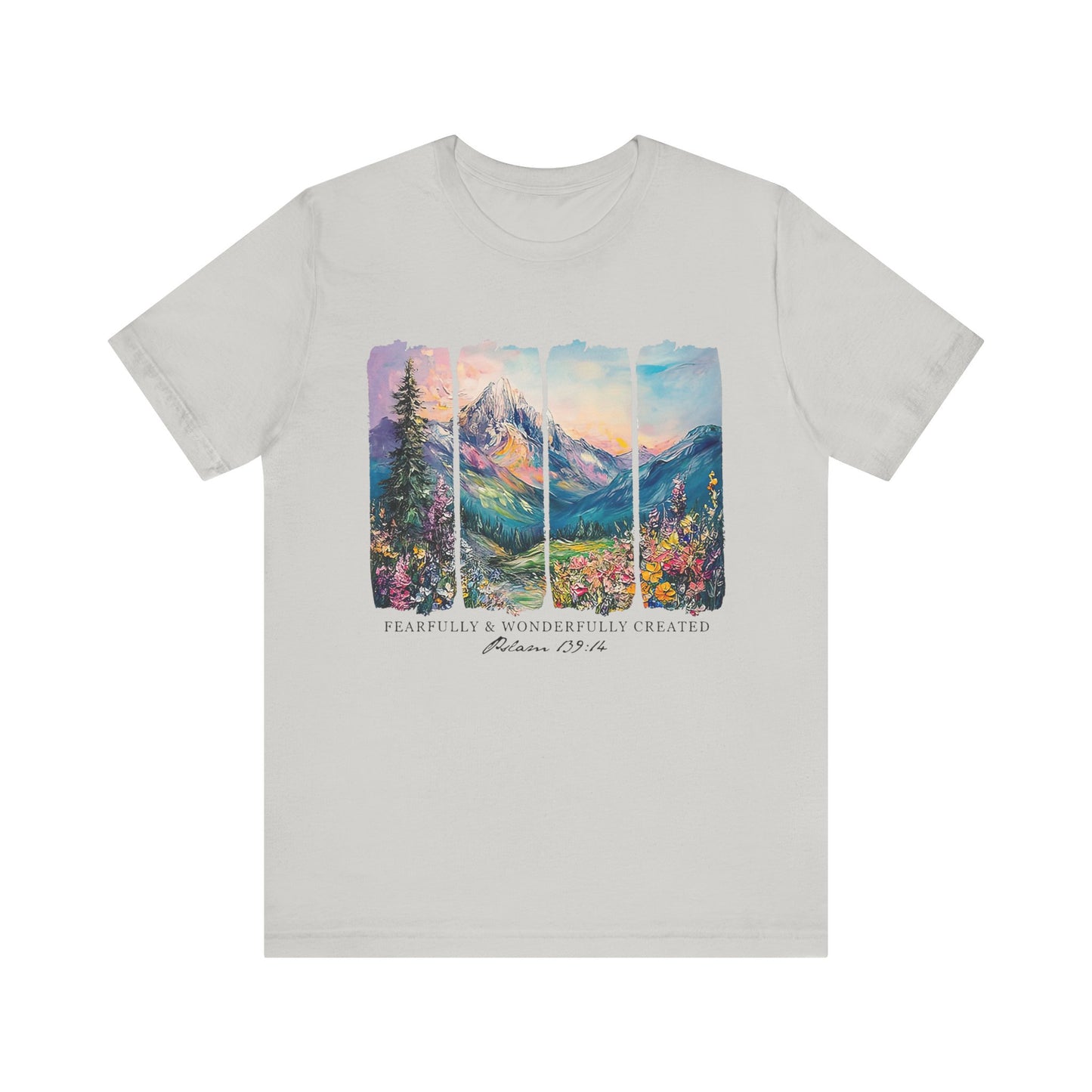 Wonderfully Tee - Peaceful Mountain Scene, Unisex T-Shirt, Nature Lover Apparel, Psalm 1:3 Inspired