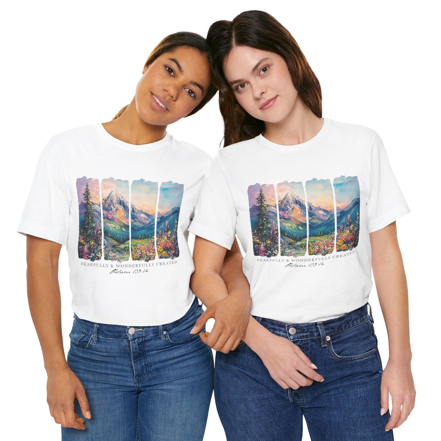 Wonderfully Tee - Peaceful Mountain Scene, Unisex T-Shirt, Nature Lover Apparel, Psalm 1:3 Inspired