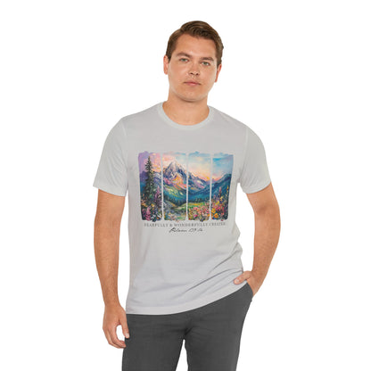 Wonderfully Tee - Peaceful Mountain Scene, Unisex T-Shirt, Nature Lover Apparel, Psalm 1:3 Inspired
