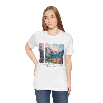 Wonderfully Tee - Peaceful Mountain Scene, Unisex T-Shirt, Nature Lover Apparel, Psalm 1:3 Inspired