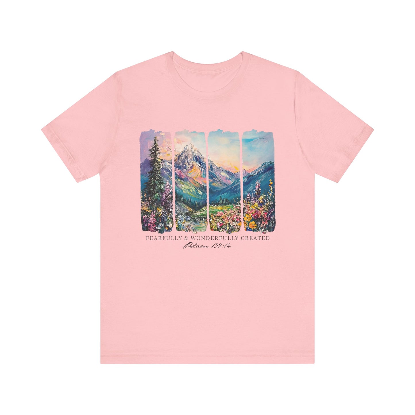 Wonderfully Tee - Peaceful Mountain Scene, Unisex T-Shirt, Nature Lover Apparel, Psalm 1:3 Inspired