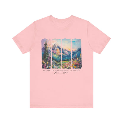 Wonderfully Tee - Peaceful Mountain Scene, Unisex T-Shirt, Nature Lover Apparel, Psalm 1:3 Inspired