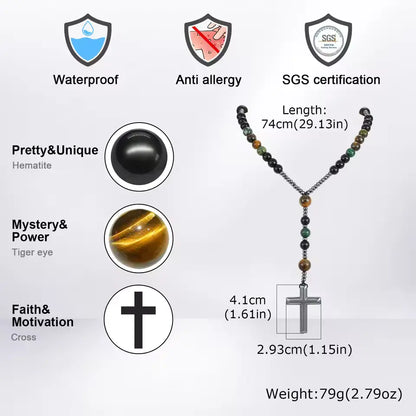 Natural Stone Rosary Necklace for Men or Women