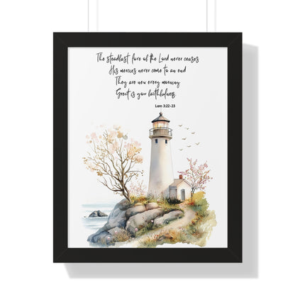Serene Lighthouse Framed Canvas - Steadfast Love Of Lord, Scripture Wall Art, Bible Art Print
