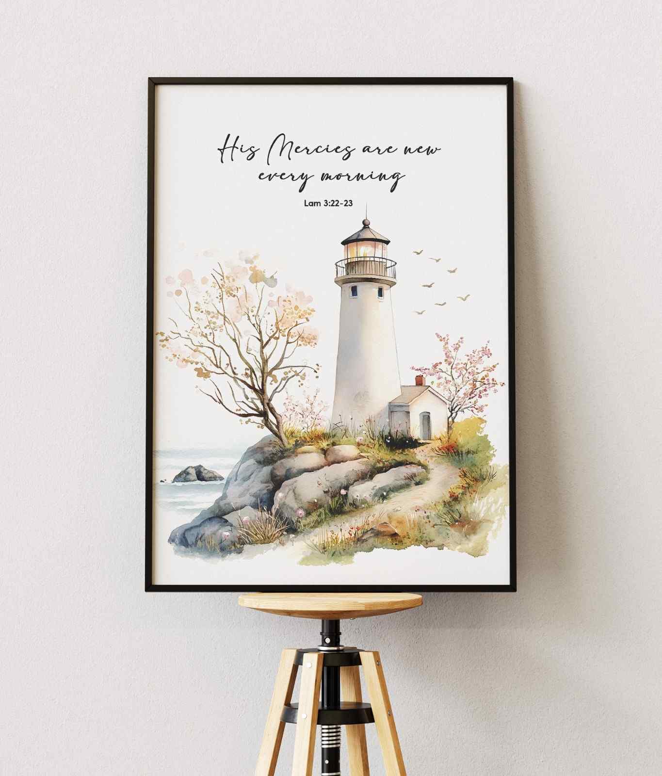 Bible Art Print Lighthouse , His Mercies Are, Lam 3-22-23, , Scripture Wall Art