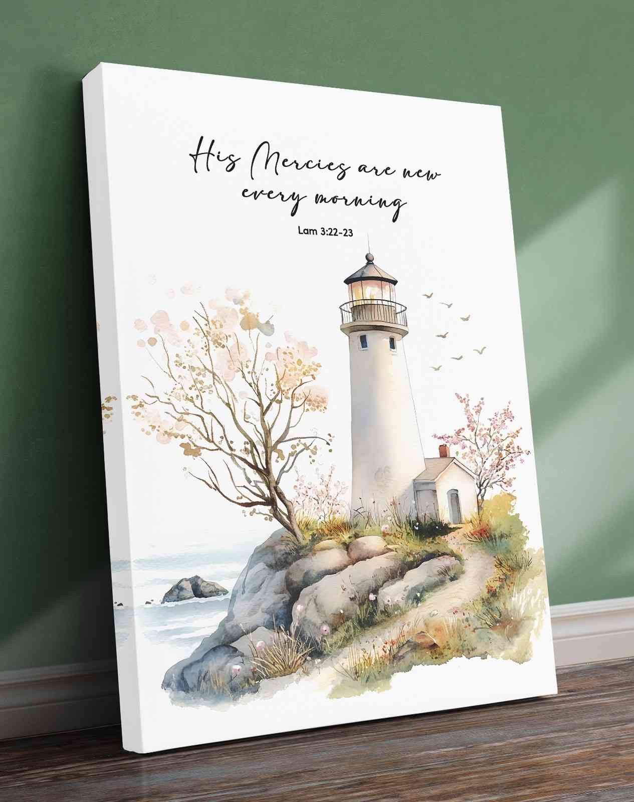 Bible Art Print Lighthouse , His Mercies Are, Lam 3-22-23, , Scripture Wall Art