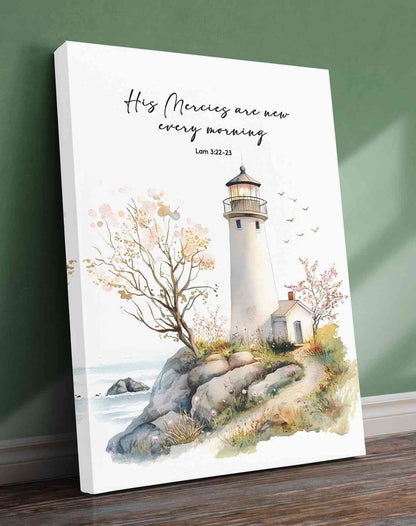 Bible Art Print Lighthouse , His Mercies Are, Lam 3-22-23, , Scripture Wall Art