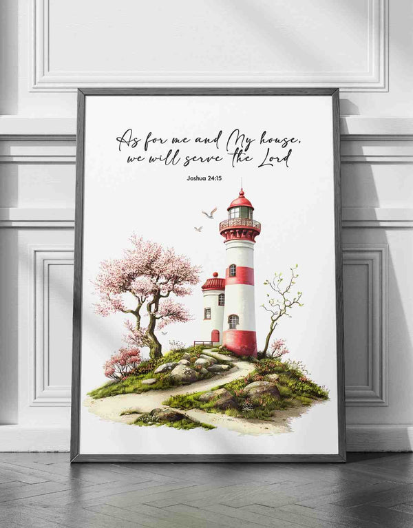 Bible Art Print Lighthouse , As For Me and My House, Joshua 24-15, Scripture Wall Art
