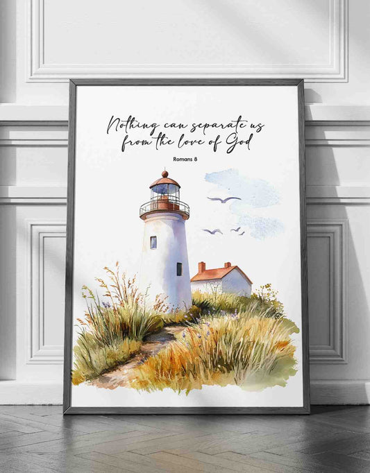 Bible Art Print Lighthouse , Nothing can Separate us, Roman 8, Scripture Wall Art